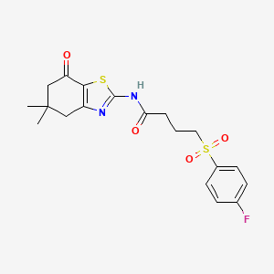 molecular formula C19H21FN2O4S2 B2856578 N-(5,5-dimethyl-7-oxo-4,5,6,7-tetrahydro-1,3-benzothiazol-2-yl)-4-(4-fluorobenzenesulfonyl)butanamide CAS No. 941900-84-1