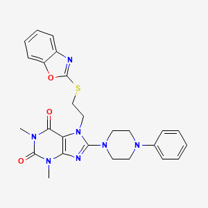 molecular formula C26H27N7O3S B2856584 7-(2-(benzo[d]oxazol-2-ylthio)ethyl)-1,3-dimethyl-8-(4-phenylpiperazin-1-yl)-1H-purine-2,6(3H,7H)-dione CAS No. 501352-45-0