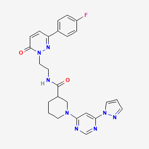 molecular formula C25H25FN8O2 B2856590 1-(6-(1H-pyrazol-1-yl)pyrimidin-4-yl)-N-(2-(3-(4-fluorophenyl)-6-oxopyridazin-1(6H)-yl)ethyl)piperidine-3-carboxamide CAS No. 1334374-65-0