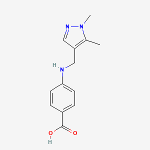 molecular formula C13H15N3O2 B2856599 4-{[(1,5-Dimethyl-1H-pyrazol-4-YL)methyl]amino}benzoic acid CAS No. 1006466-28-9