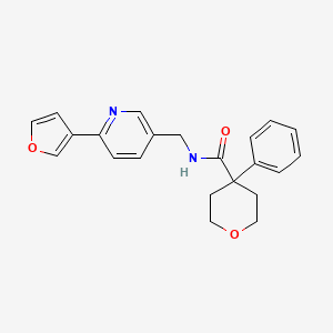molecular formula C22H22N2O3 B2856613 N-((6-(furan-3-yl)pyridin-3-yl)methyl)-4-phenyltetrahydro-2H-pyran-4-carboxamide CAS No. 2034386-74-6