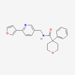 N-{[6-(furan-3-yl)pyridin-3-yl]methyl}-4-phenyloxane-4-carboxamide