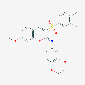 N-(2,3-dihydro-1,4-benzodioxin-6-yl)-3-(3,4-dimethylphenyl)sulfonyl-7-methoxychromen-2-imine