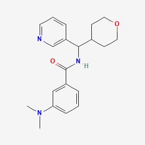 molecular formula C20H25N3O2 B2856636 3-(dimethylamino)-N-(pyridin-3-yl(tetrahydro-2H-pyran-4-yl)methyl)benzamide CAS No. 2034456-23-8