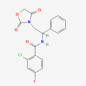 2-chloro-N-(2-(2,4-dioxooxazolidin-3-yl)-1-phenylethyl)-4-fluorobenzamide
