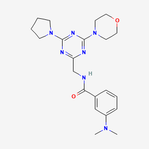 molecular formula C21H29N7O2 B2856682 3-(dimethylamino)-N-((4-morpholino-6-(pyrrolidin-1-yl)-1,3,5-triazin-2-yl)methyl)benzamide CAS No. 2034410-12-1