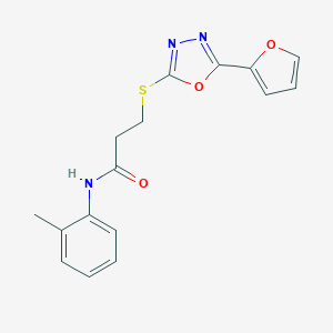molecular formula C16H15N3O3S B285672 3-{[5-(2-furyl)-1,3,4-oxadiazol-2-yl]sulfanyl}-N-(2-methylphenyl)propanamide 