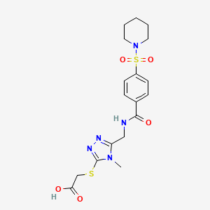 2-((4-methyl-5-((4-(piperidin-1-ylsulfonyl)benzamido)methyl)-4H-1,2,4-triazol-3-yl)thio)acetic acid