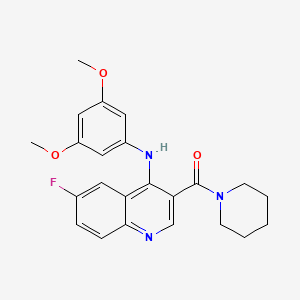 molecular formula C23H24FN3O3 B2856732 (4-((3,5-Dimethoxyphenyl)amino)-6-fluoroquinolin-3-yl)(piperidin-1-yl)methanone CAS No. 1189507-31-0