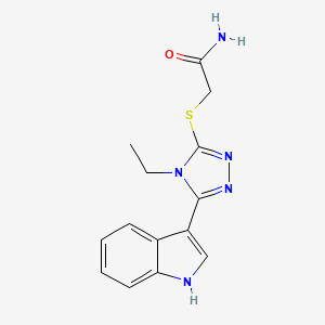 molecular formula C14H15N5OS B2856736 2-((4-ethyl-5-(1H-indol-3-yl)-4H-1,2,4-triazol-3-yl)thio)acetamide CAS No. 831242-87-6