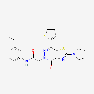 molecular formula C23H23N5O2S2 B2856749 N-(3-ethylphenyl)-2-(4-oxo-2-(pyrrolidin-1-yl)-7-(thiophen-2-yl)thiazolo[4,5-d]pyridazin-5(4H)-yl)acetamide CAS No. 1105219-25-7