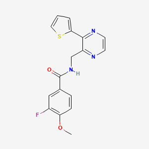 molecular formula C17H14FN3O2S B2856782 3-fluoro-4-methoxy-N-((3-(thiophen-2-yl)pyrazin-2-yl)methyl)benzamide CAS No. 2034240-56-5