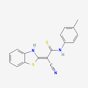 molecular formula C17H13N3S2 B2856792 2-(1,3-Benzothiazol-2-yl)-3-[(4-methylphenyl)amino]-3-sulfanylprop-2-enenitrile CAS No. 380190-07-8