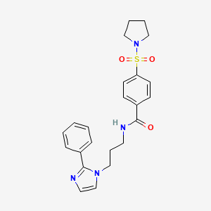 molecular formula C23H26N4O3S B2856804 N-(3-(2-phenyl-1H-imidazol-1-yl)propyl)-4-(pyrrolidin-1-ylsulfonyl)benzamide CAS No. 1421512-32-4