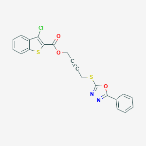 molecular formula C21H13ClN2O3S2 B285682 4-[(5-Phenyl-1,3,4-oxadiazol-2-yl)sulfanyl]but-2-ynyl 3-chloro-1-benzothiophene-2-carboxylate 
