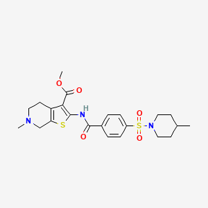 molecular formula C23H29N3O5S2 B2856836 Methyl 6-methyl-2-(4-((4-methylpiperidin-1-yl)sulfonyl)benzamido)-4,5,6,7-tetrahydrothieno[2,3-c]pyridine-3-carboxylate CAS No. 681175-30-4