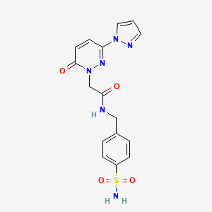 molecular formula C16H16N6O4S B2856837 2-(6-oxo-3-(1H-pyrazol-1-yl)pyridazin-1(6H)-yl)-N-(4-sulfamoylbenzyl)acetamide CAS No. 1334371-82-2