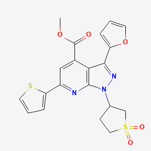 molecular formula C20H17N3O5S2 B2856844 methyl 1-(1,1-dioxidotetrahydrothiophen-3-yl)-3-(furan-2-yl)-6-(thiophen-2-yl)-1H-pyrazolo[3,4-b]pyridine-4-carboxylate CAS No. 1040636-46-1
