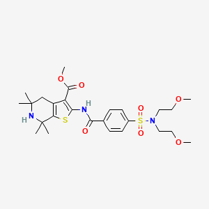 molecular formula C26H37N3O7S2 B2856850 2-[[4-[双(2-甲氧基乙基)磺酰胺基]苯甲酰]氨基]-5,5,7,7-四甲基-4,6-二氢噻吩并[2,3-c]吡啶-3-羧酸甲酯 CAS No. 489471-23-0