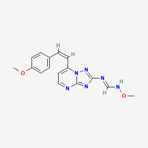 molecular formula C16H16N6O2 B2856855 (E)-N'-甲氧基-N-{7-[(Z)-2-(4-甲氧基苯基)乙烯基]-[1,2,4]三唑并[1,5-a]嘧啶-2-基}甲亚胺酰胺 CAS No. 303146-00-1
