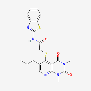 molecular formula C21H21N5O3S2 B2856861 N-(苯并[d]噻唑-2-基)-2-((1,3-二甲基-2,4-二氧代-6-丙基-1,2,3,4-四氢吡啶并[2,3-d]嘧啶-5-基)硫代)乙酰胺 CAS No. 941924-45-4