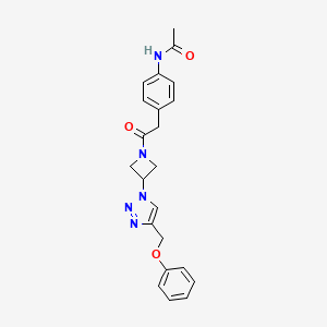molecular formula C22H23N5O3 B2856874 N-(4-(2-oxo-2-(3-(4-(phenoxymethyl)-1H-1,2,3-triazol-1-yl)azetidin-1-yl)ethyl)phenyl)acetamide CAS No. 2034591-73-4
