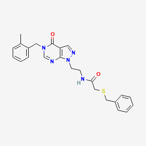 molecular formula C24H25N5O2S B2856877 2-(benzylthio)-N-(2-(5-(2-methylbenzyl)-4-oxo-4,5-dihydro-1H-pyrazolo[3,4-d]pyrimidin-1-yl)ethyl)acetamide CAS No. 922087-12-5
