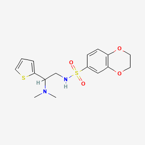 molecular formula C16H20N2O4S2 B2856882 N-(2-(dimethylamino)-2-(thiophen-2-yl)ethyl)-2,3-dihydrobenzo[b][1,4]dioxine-6-sulfonamide CAS No. 941977-63-5
