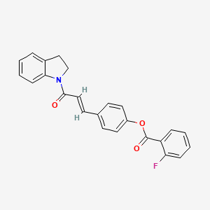 molecular formula C24H18FNO3 B2856889 (E)-4-(3-(indolin-1-yl)-3-oxoprop-1-en-1-yl)phenyl 2-fluorobenzoate CAS No. 1321949-74-9