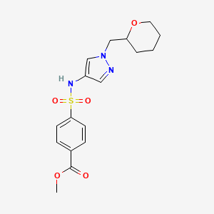 molecular formula C17H21N3O5S B2856900 4-(N-(1-((四氢-2H-吡喃-2-基)甲基)-1H-吡唑-4-基)磺酰胺基)苯甲酸甲酯 CAS No. 2034613-27-7
