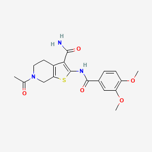 molecular formula C19H21N3O5S B2856905 6-乙酰基-2-(3,4-二甲氧基苯甲酰胺基)-4,5,6,7-四氢噻吩并[2,3-c]吡啶-3-甲酰胺 CAS No. 864927-66-2