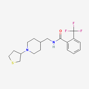 molecular formula C18H23F3N2OS B2856908 N-((1-(tetrahydrothiophen-3-yl)piperidin-4-yl)methyl)-2-(trifluoromethyl)benzamide CAS No. 2034506-56-2