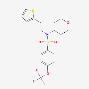 molecular formula C18H20F3NO4S2 B2856910 N-(tetrahydro-2H-pyran-4-yl)-N-(2-(thiophen-2-yl)ethyl)-4-(trifluoromethoxy)benzenesulfonamide CAS No. 1798522-16-3