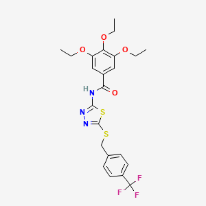 molecular formula C23H24F3N3O4S2 B2856912 3,4,5-triethoxy-N-[5-[[4-(trifluoromethyl)phenyl]methylsulfanyl]-1,3,4-thiadiazol-2-yl]benzamide CAS No. 392301-59-6