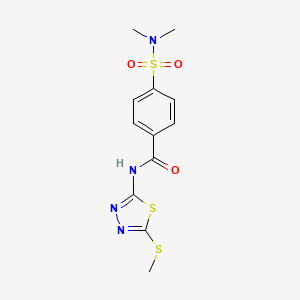 molecular formula C12H14N4O3S3 B2856921 4-(N,N-dimethylsulfamoyl)-N-(5-(methylthio)-1,3,4-thiadiazol-2-yl)benzamide CAS No. 393572-23-1
