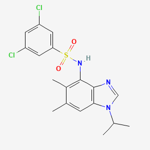 molecular formula C18H19Cl2N3O2S B2856928 3,5-dichloro-N-(1-isopropyl-5,6-dimethyl-1H-1,3-benzimidazol-4-yl)benzenesulfonamide CAS No. 338423-32-8