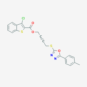 molecular formula C22H15ClN2O3S2 B285693 4-{[5-(4-Methylphenyl)-1,3,4-oxadiazol-2-yl]sulfanyl}but-2-ynyl 3-chloro-1-benzothiophene-2-carboxylate 
