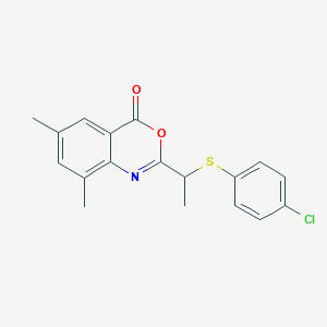 molecular formula C18H16ClNO2S B2856934 2-((4-Chlorophenylthio)ethyl)-6,8-dimethylbenzo[D]1,3-oxazin-4-one CAS No. 1022674-58-3