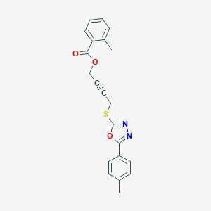 molecular formula C21H18N2O3S B285694 4-{[5-(4-Methylphenyl)-1,3,4-oxadiazol-2-yl]sulfanyl}but-2-ynyl 2-methylbenzoate 