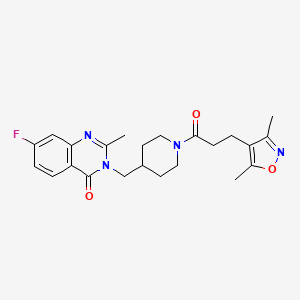 molecular formula C23H27FN4O3 B2856945 3-[[1-[3-(3,5-Dimethyl-1,2-oxazol-4-yl)propanoyl]piperidin-4-yl]methyl]-7-fluoro-2-methylquinazolin-4-one CAS No. 2415624-50-7