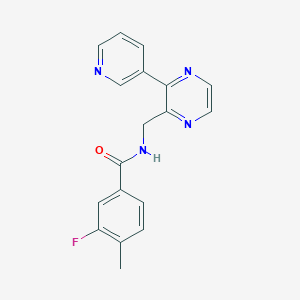 molecular formula C18H15FN4O B2856947 3-fluoro-4-methyl-N-((3-(pyridin-3-yl)pyrazin-2-yl)methyl)benzamide CAS No. 2034536-61-1
