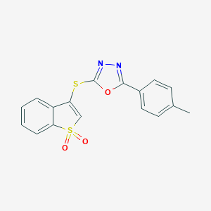 molecular formula C17H12N2O3S2 B285695 2-[(1,1-Dioxido-1-benzothiophen-3-yl)sulfanyl]-5-(4-methylphenyl)-1,3,4-oxadiazole 