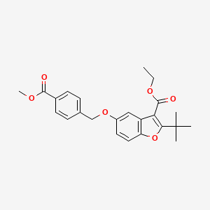 molecular formula C24H26O6 B2856950 Ethyl 2-(tert-butyl)-5-((4-(methoxycarbonyl)benzyl)oxy)benzofuran-3-carboxylate CAS No. 497940-48-4