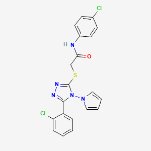 molecular formula C20H15Cl2N5OS B2856963 N-(4-chlorophenyl)-2-{[5-(2-chlorophenyl)-4-(1H-pyrrol-1-yl)-4H-1,2,4-triazol-3-yl]sulfanyl}acetamide CAS No. 886932-05-4