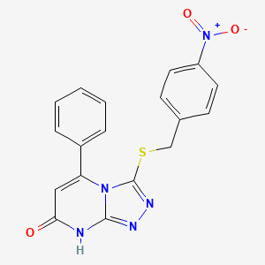 molecular formula C18H13N5O3S B2856966 3-[(4-nitrobenzyl)thio]-5-phenyl[1,2,4]triazolo[4,3-a]pyrimidin-7(8H)-one CAS No. 894999-66-7