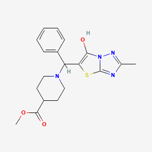 molecular formula C19H22N4O3S B2856973 Methyl 1-((6-hydroxy-2-methylthiazolo[3,2-b][1,2,4]triazol-5-yl)(phenyl)methyl)piperidine-4-carboxylate CAS No. 851808-99-6