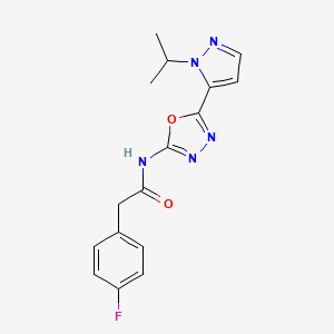 molecular formula C16H16FN5O2 B2856977 2-(4-氟苯基)-N-(5-(1-异丙基-1H-吡唑-5-基)-1,3,4-恶二唑-2-基)乙酰胺 CAS No. 1170448-86-8