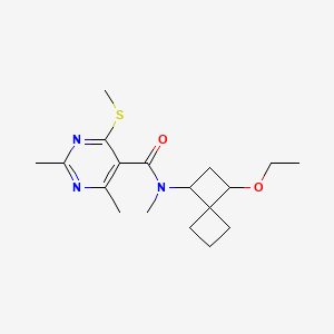 molecular formula C18H27N3O2S B2857028 N-{3-ethoxyspiro[3.3]heptan-1-yl}-N,2,4-trimethyl-6-(methylsulfanyl)pyrimidine-5-carboxamide CAS No. 1808509-55-8