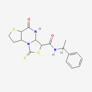 7-oxo-N-(1-phenylethyl)-12-sulfanylidene-5,11-dithia-1,8-diazatricyclo[7.3.0.0^{2,6}]dodeca-2(6),3,9-triene-10-carboxamide