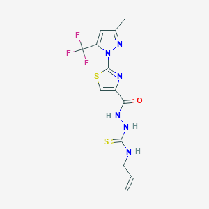 molecular formula C13H13F3N6OS2 B2857032 N-allyl-2-({2-[3-methyl-5-(trifluoromethyl)-1H-pyrazol-1-yl]-1,3-thiazol-4-yl}carbonyl)-1-hydrazinecarbothioamide CAS No. 956374-51-9